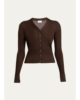 Saint Laurent Cassandre YSL Ribbed V-Neck Cardigan