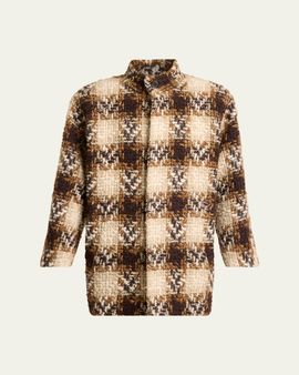 Saint Laurent Check Tweed Short Coat