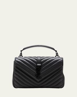 Saint Laurent College Medium Flap YSL Top Hanlde Bag in Quilted Leather