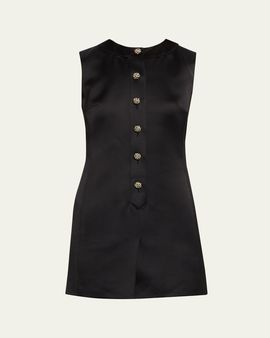 Saint Laurent Crystal Buttoned Satin Sleeveless Mini Dress