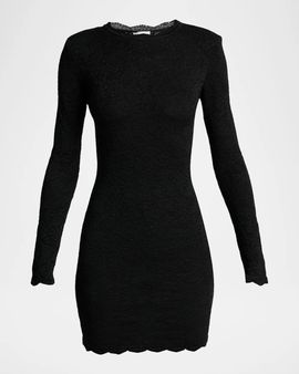 Saint Laurent Floral Lace Knit Long-Sleeve Mini Dress