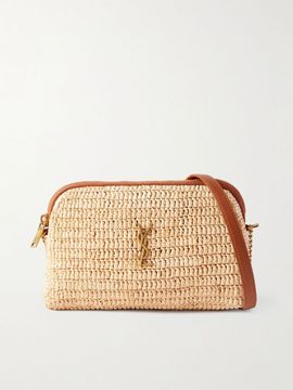 SAINT LAURENT Gaby mini leather-trimmed raffia shoulder bag