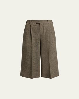 Saint Laurent Herringbone Wool Culotte Shorts