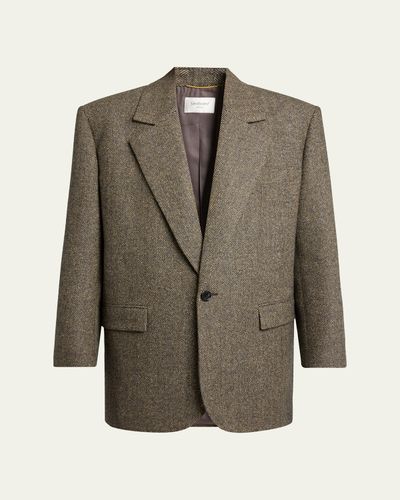 Saint Laurent Herringbone Wool Single-Breasted Jacket