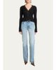 Saint Laurent Lace-Trim Cashmere-Wool Rib Buttoned Top - 2