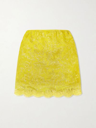 SAINT LAURENT Lace-trimmed metallic floral-jacquard mini skirt