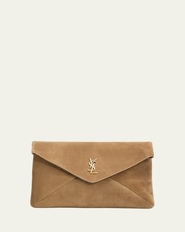 Saint Laurent Large YSL Envelope Pouch Clutch Bag in Suede