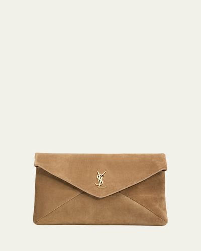 Saint Laurent Large YSL Envelope Pouch Clutch Bag in Suede