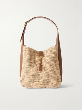 SAINT LAURENT Le 5 À 7 Bea small leather-trimmed raffia shoulder bag