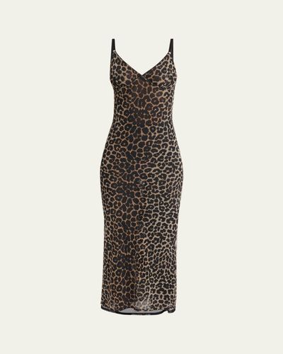 Saint Laurent Leopard Tulle Slip Dress
