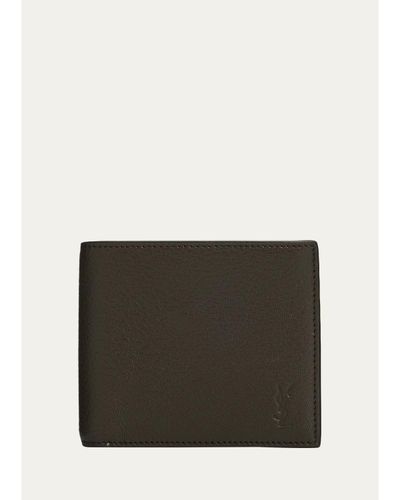 Saint Laurent Men's East-West YSL Bifold Wallet in Grained Leather