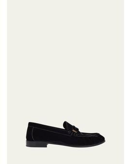 Saint Laurent Men's LE Cassandre YSL Moc-Toe Loafers in Velvet