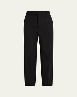 Saint Laurent Men's Wool Stripe Pleated Wide-Leg Trousers