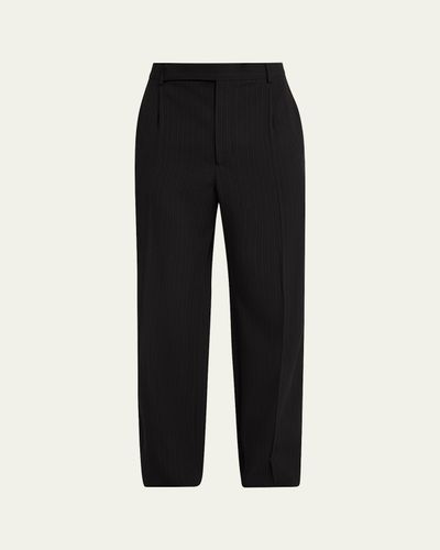 Saint Laurent Men's Wool Stripe Pleated Wide-Leg Trousers