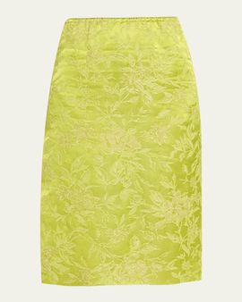 Saint Laurent Metallic Floral Brocade Slit Skirt