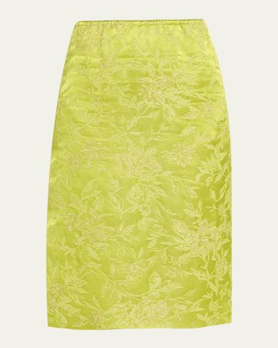 Saint Laurent Metallic Floral Brocade Slit Skirt