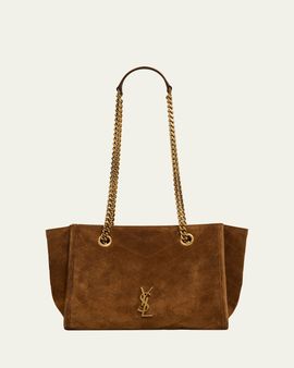 Saint Laurent Niki Small East-West Chevron Suede Shopping Bag