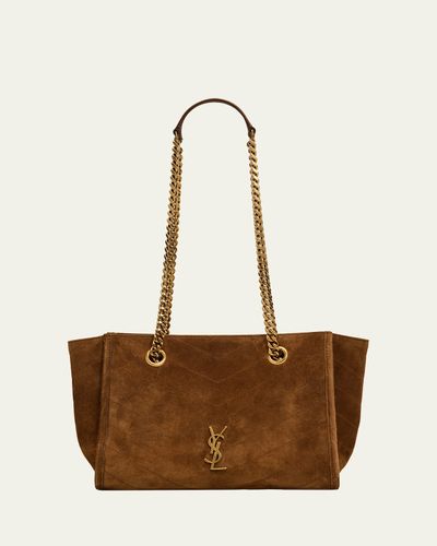 Saint Laurent Niki Small East-West Chevron Suede Shopping Bag