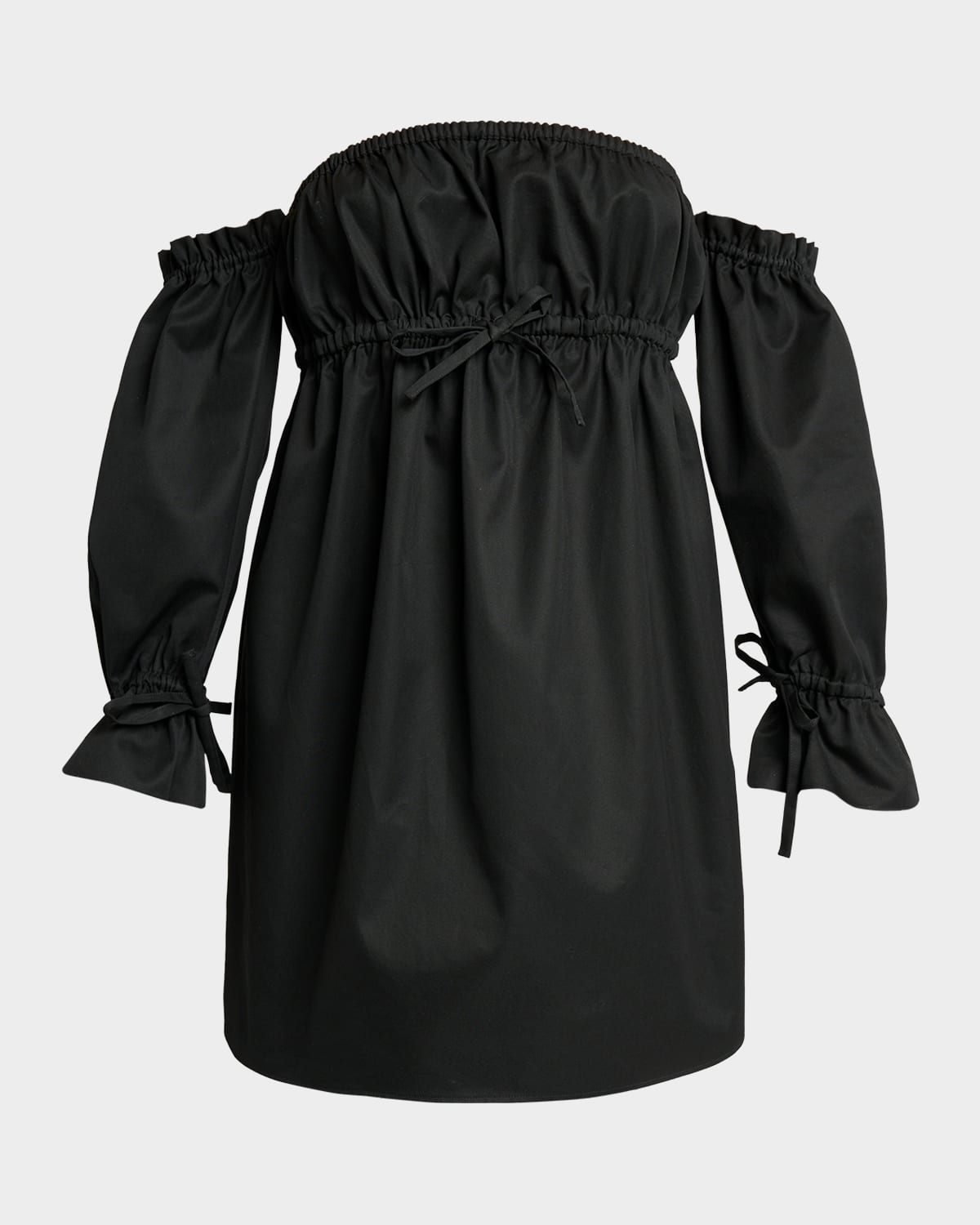Saint Laurent Off-Shoulder Drawstring Cotton Poplin Mini Dress