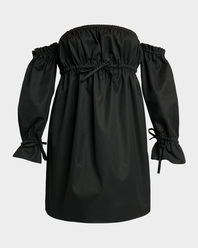 Saint Laurent Off-Shoulder Drawstring Cotton Poplin Mini Dress