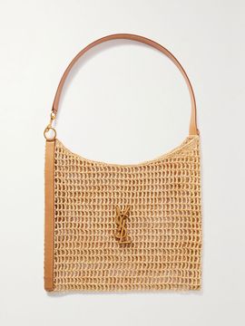 SAINT LAURENT Oxalis leather-trimmed crocheted raffia shoulder bag