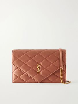 SAINT LAURENT Paris quilted satin chain wallet