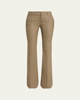 Saint Laurent Puppytooth Prince of Wales Wool Flared Pants