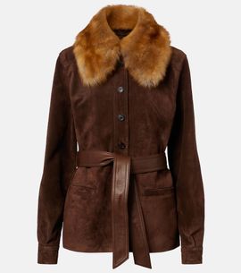 Saint Laurent Saint Laurent Belted shearling-trimmed suede jacket