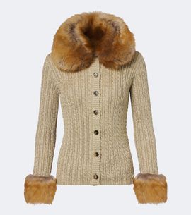 Saint Laurent Saint Laurent Cable-knit shearling-trimmed cardigan