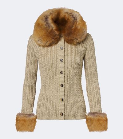 Saint Laurent Saint Laurent Cable-knit shearling-trimmed cardigan