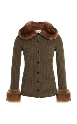 Saint Laurent Saint Laurent Cashmere Cable Knit Cardigan with Fur Trim