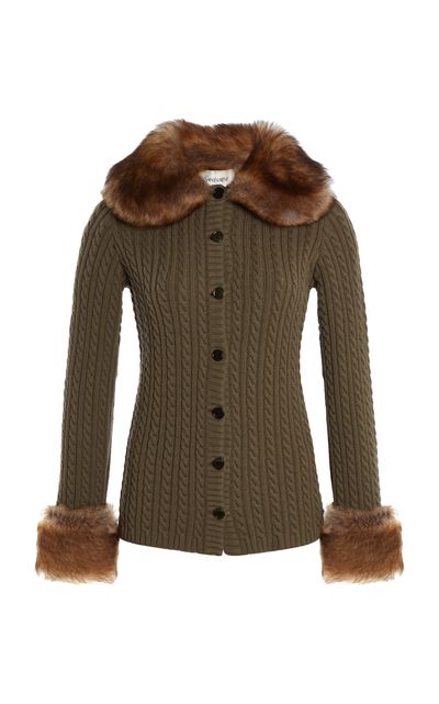 Saint Laurent Saint Laurent Cashmere Cable Knit Cardigan with Fur Trim
