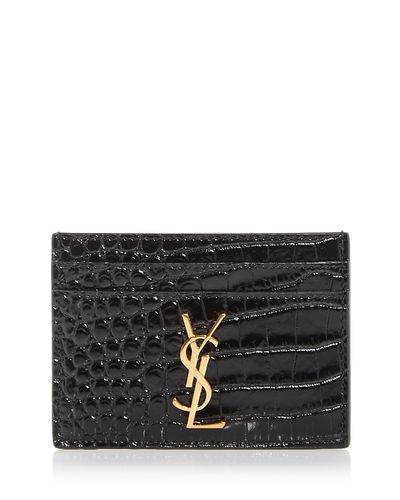 Saint Laurent Saint Laurent Cassandre Card Case in Crocodile-Embossed Shiny Leather