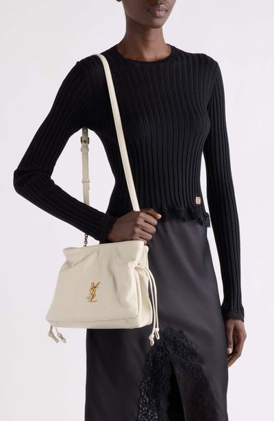 Saint Laurent Saint Laurent Cassandre Lace Trim Rib Wool, Cashmere & Silk Sweater