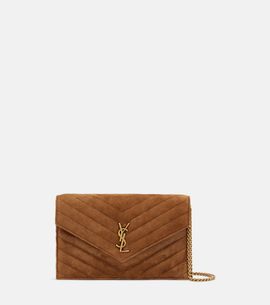 Saint Laurent Saint Laurent Cassandre Mini suede wallet on chain