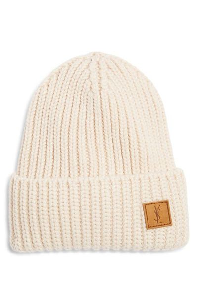 Saint Laurent Saint Laurent Cassandre Patch Wool Beanie