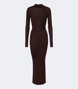 Saint Laurent Saint Laurent Cassandre ribbed-knit silk midi dress