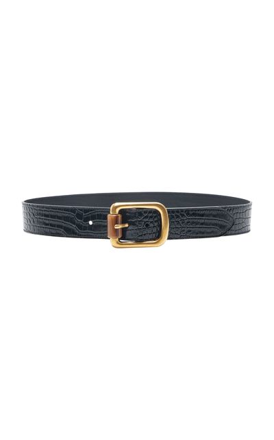 Saint Laurent Saint Laurent CrocodileEmbossed Leather Belt