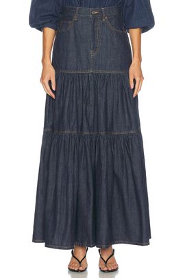 Saint Laurent Saint Laurent Denim Long Ruffle Skirt