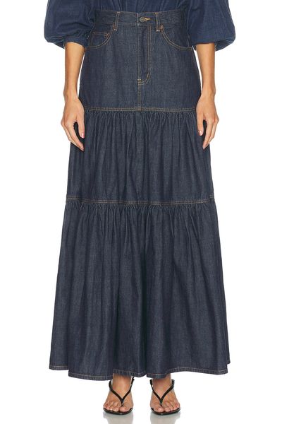 Saint Laurent Saint Laurent Denim Long Ruffle Skirt