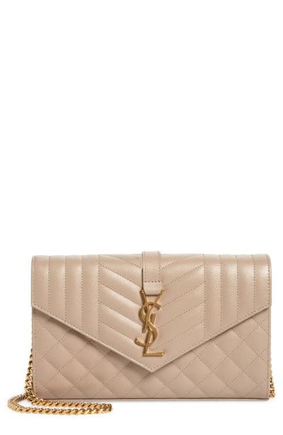Saint Laurent Saint Laurent Envelope Quilted Pebbled Leather Wallet on a Chain