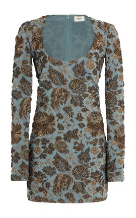 Saint Laurent Saint Laurent Floral StretchBrocade Mini Dress