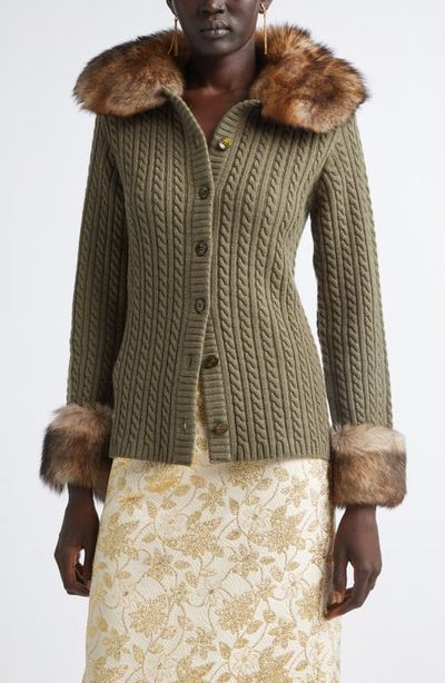 Saint Laurent Saint Laurent Genuine Shearling Trim Cashmere Cable Cardigan