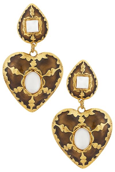 Saint Laurent Saint Laurent Harlequin Cabochons Heart Drop Earrings