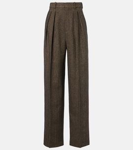 Saint Laurent Saint Laurent Herringbone wool-blend wide-leg pants