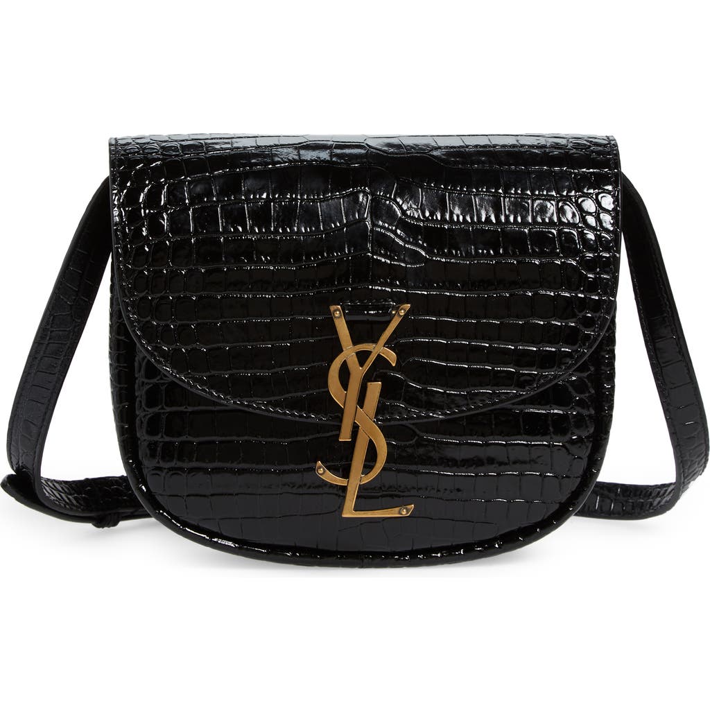 Saint Laurent Saint Laurent Kaia Croc Embossed Leather Crossbody Bag