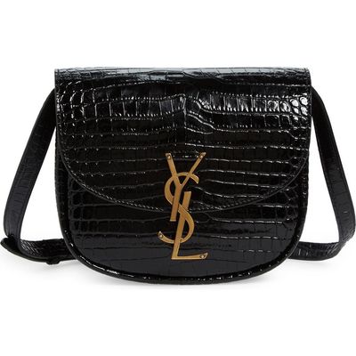 Saint Laurent Saint Laurent Kaia Croc Embossed Leather Crossbody Bag