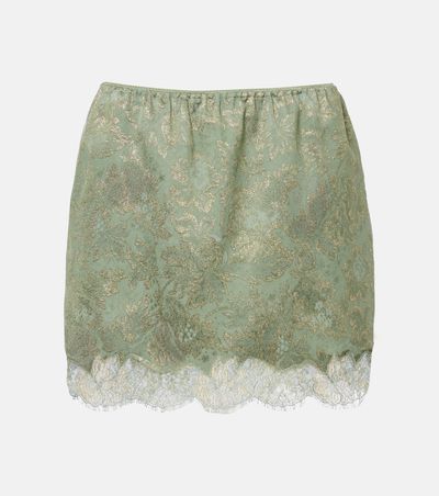 Saint Laurent Saint Laurent Lace-trimmed cotton-blend jacquard miniskirt