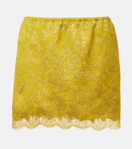 Saint Laurent Saint Laurent Lace-trimmed jacquard lamÃ© miniskirt