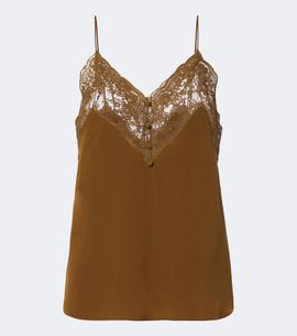 Saint Laurent Saint Laurent Lace-trimmed silk crêpe de chine camisole